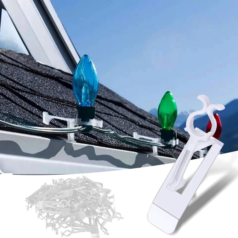 GOOTHY Outdoor Light Clips Hooks, Set of 100 Christmas Lights Clips for Hanging Outdoor String Lights on Gutters, Shingles, Fences, All Purpose Gutter Hooks Compatible with C9 C7 C6 Christmas Patio Lights - Image 1